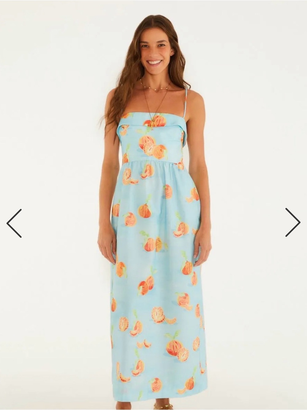 FARM Rio Light Blue Tangerine-Print Spaghetti-Strap Maxi Dress